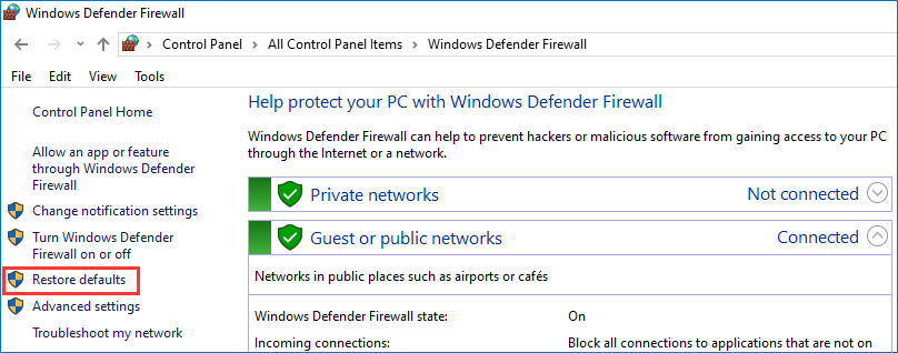 click Restore defaults
