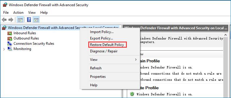select Restore Default Policy