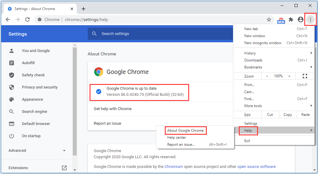 update Chrome on Windows 10