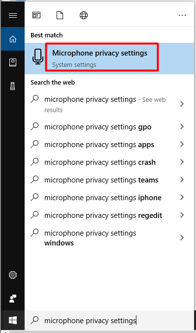 click on Microphone privacy settings