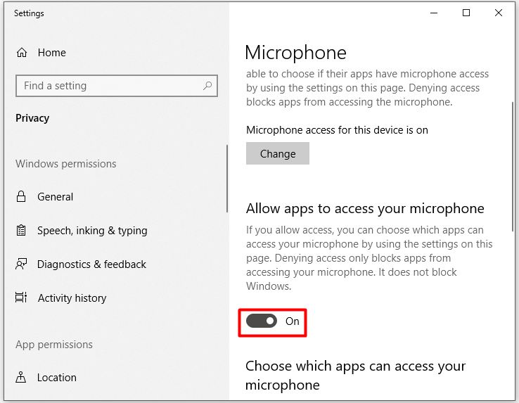 allow apps to access your microphone