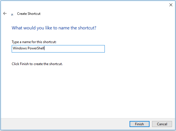 PowerShell shortcut Windows 10