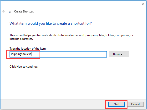 create a Snipping Tool shortcut