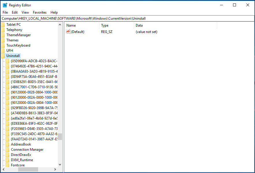 uninstall in Registry Editor
