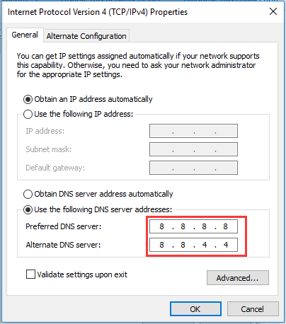 change the DNS server addresses