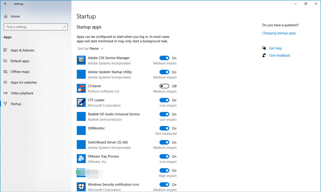 turn on or off startup apps