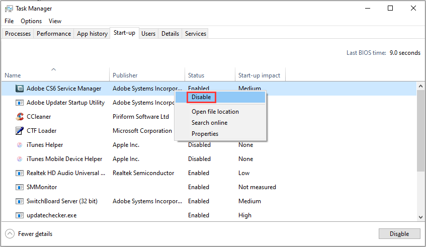 disable a startup program
