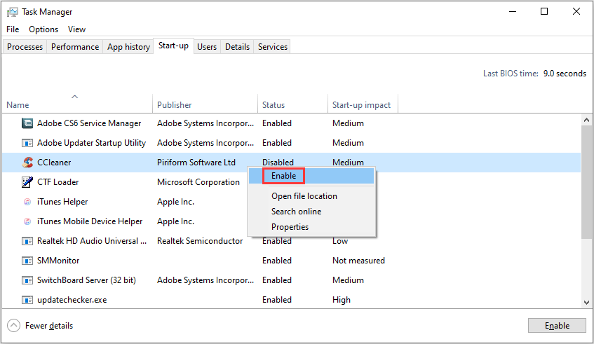 enable a startup program