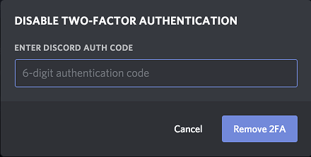 Discord Disable 2FA