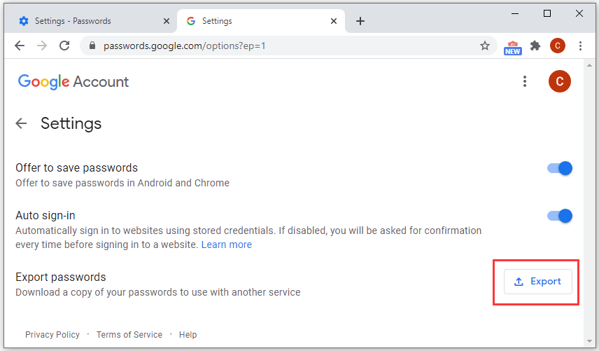 export passwords from Chrome