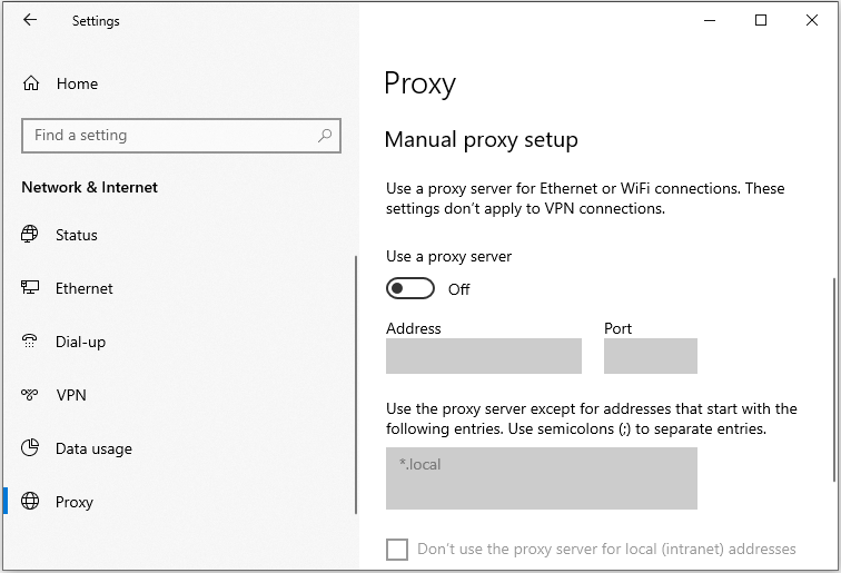 turn off the Use a proxy server option