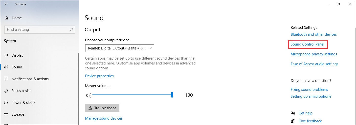 click Sound Control Panel