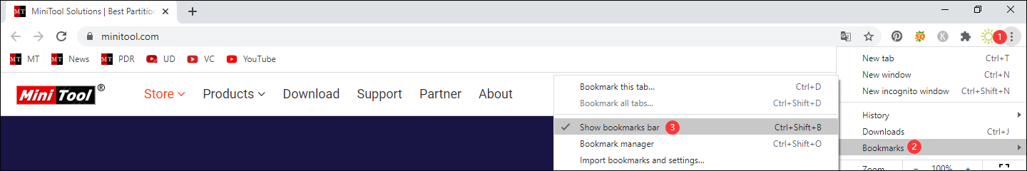 show bookmarks on Chrome
