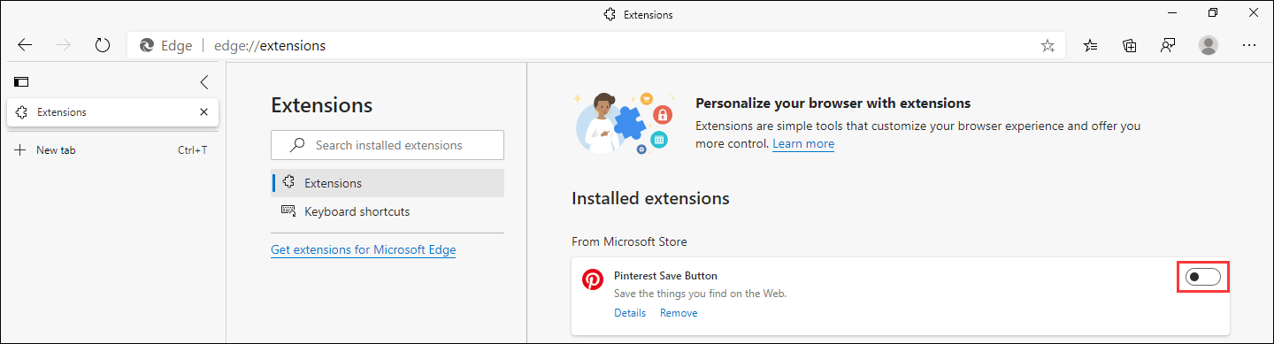 turn on extensions in Edge
