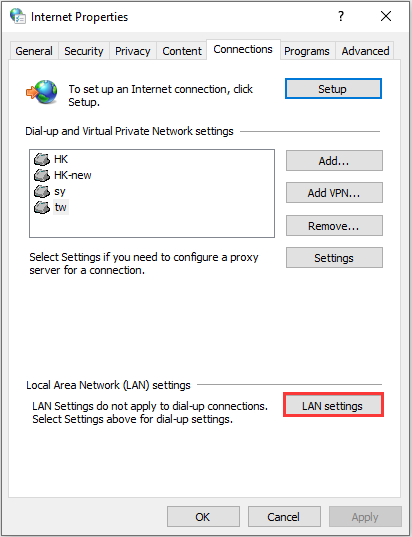 click LAN Settings
