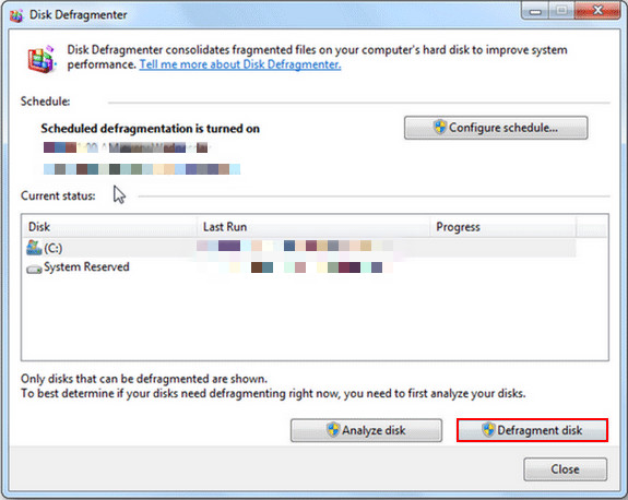 Defragment disk