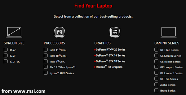 Find your MSI laptop
