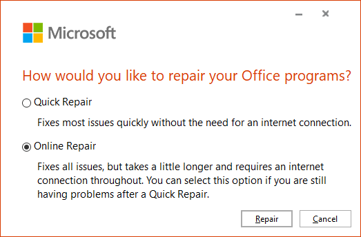 Online Repair Microsoft Office