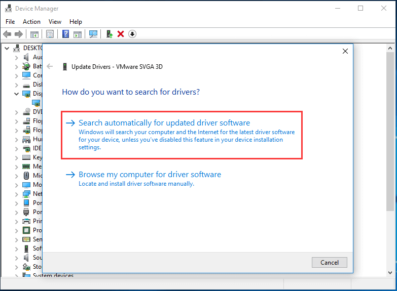choose Search automatically for updated driver software