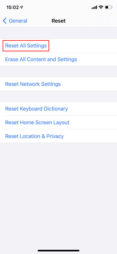 Reset All Settings