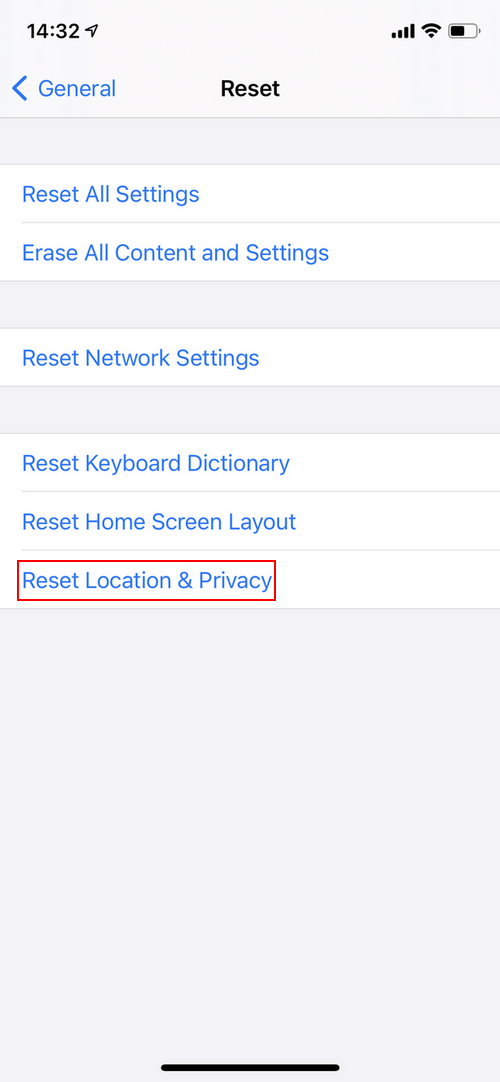 Reset Location & Privacy