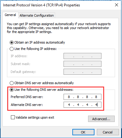 change DNS server address