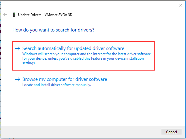 choose Search automatically for updated driver software