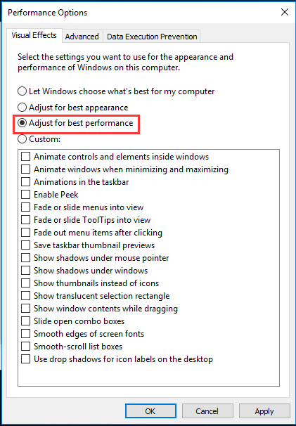 choose Adjust for best performance