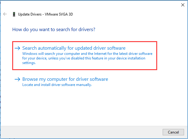 click Search automatically for updated driver software