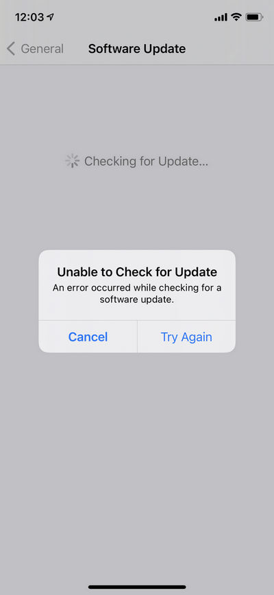 Unable to Check for Update