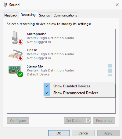 Show disabled/disconnected devices