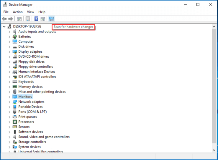 click Scan for hardware changes