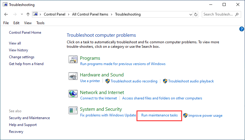 click Run Maintenance tasks