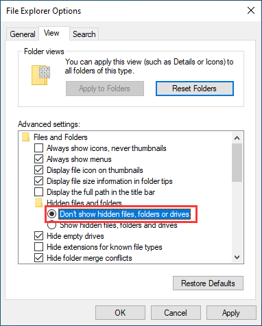 Don’t show hidden files, folders or drives