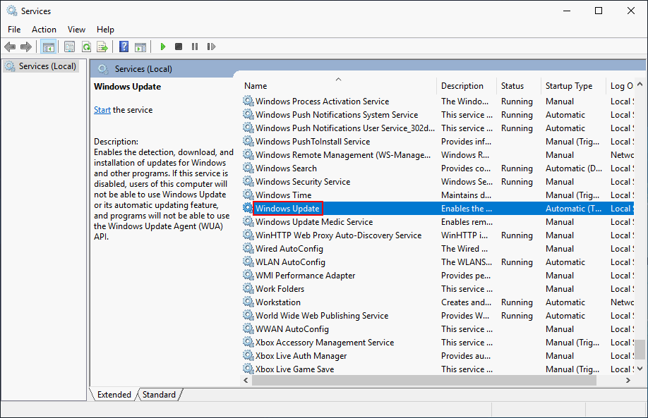 Stop Windows Update service