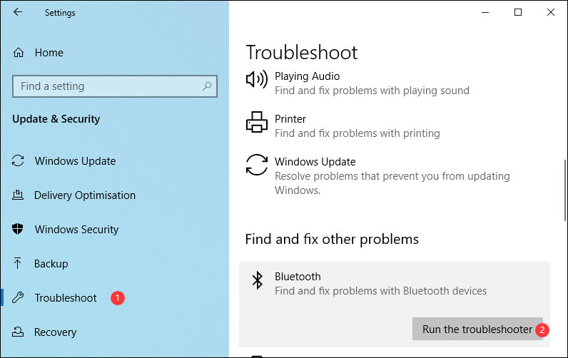 run Bluetooth troubleshooter