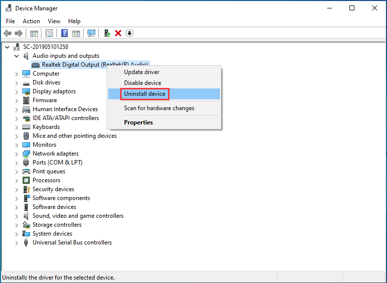 uninstall device