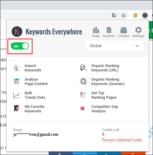 turn on the button for one extension in Chrome