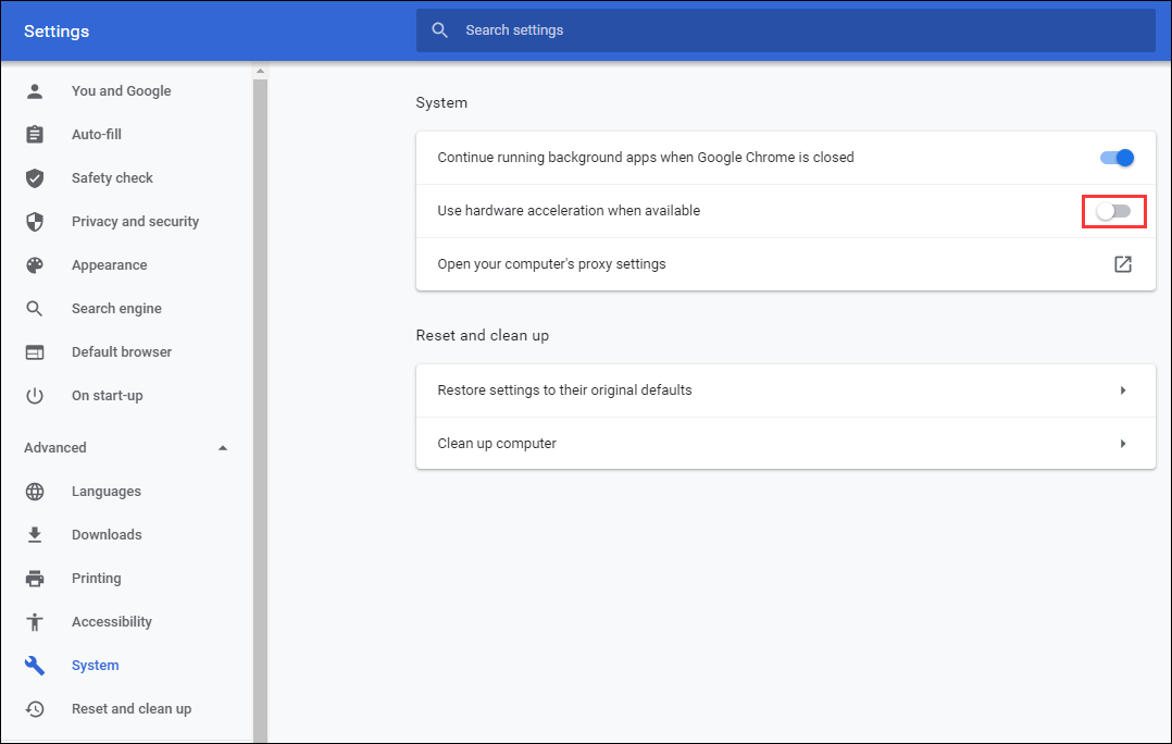disable hardware acceleration
