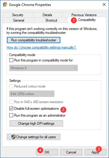 disable full-screen optimisations