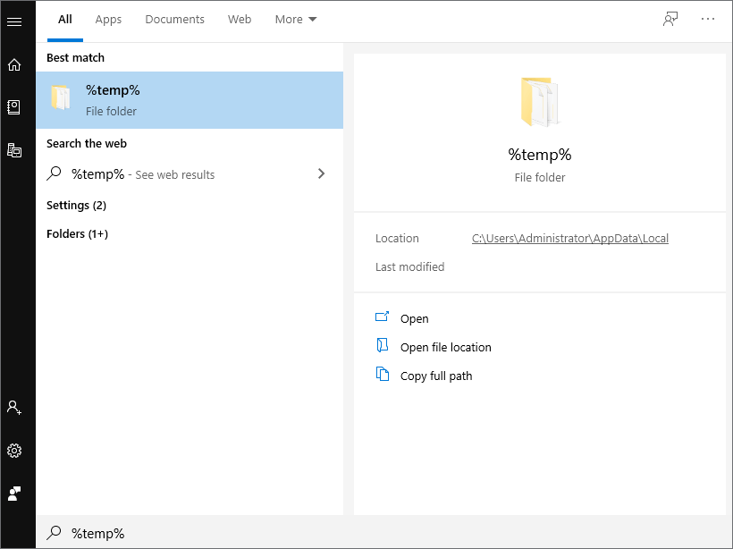 how to view temporary files in Windows 10
