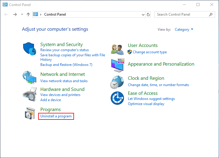 Uninstall a program