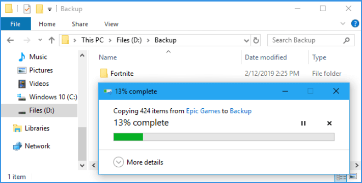 move Fortnite backup to the new folder