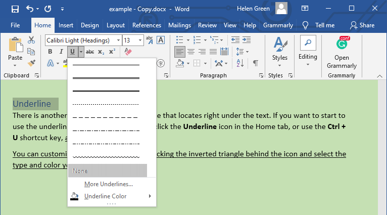 Underline Types