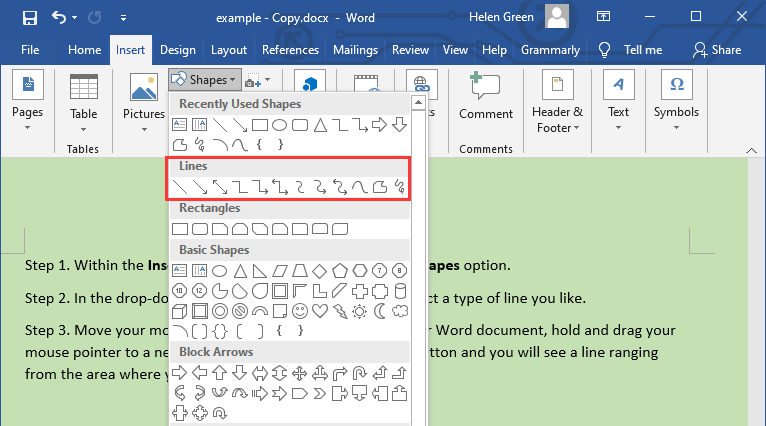 Select Line Shape