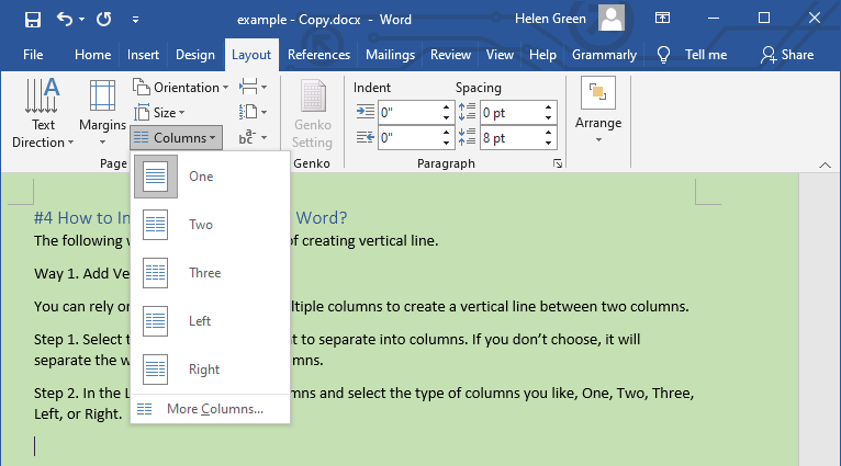 Columns in Layout