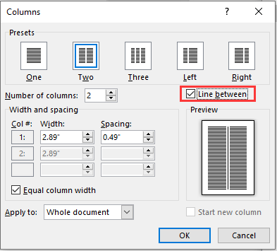 Columns Dialog