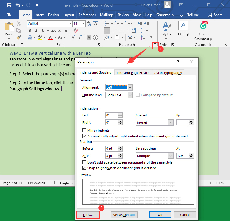 Paragraph Settings