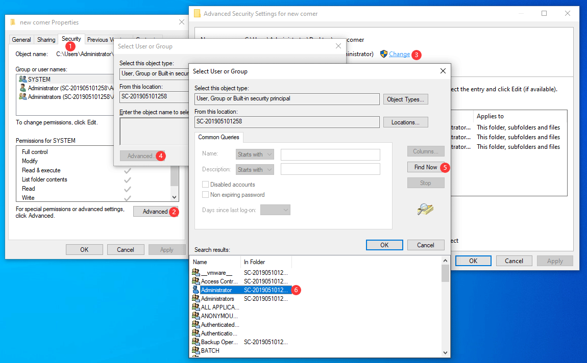 transfer the ownership of the folder