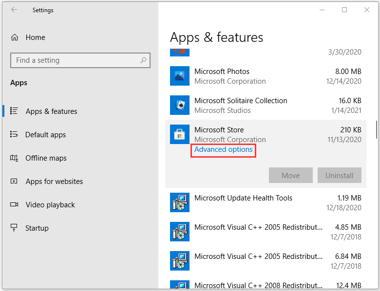 repair Windows 10 programs from settings
